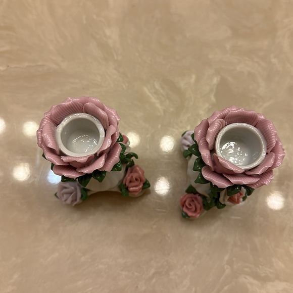 EUC Vintage Floral Ceramic Candle Holders - Picture 2 of 7